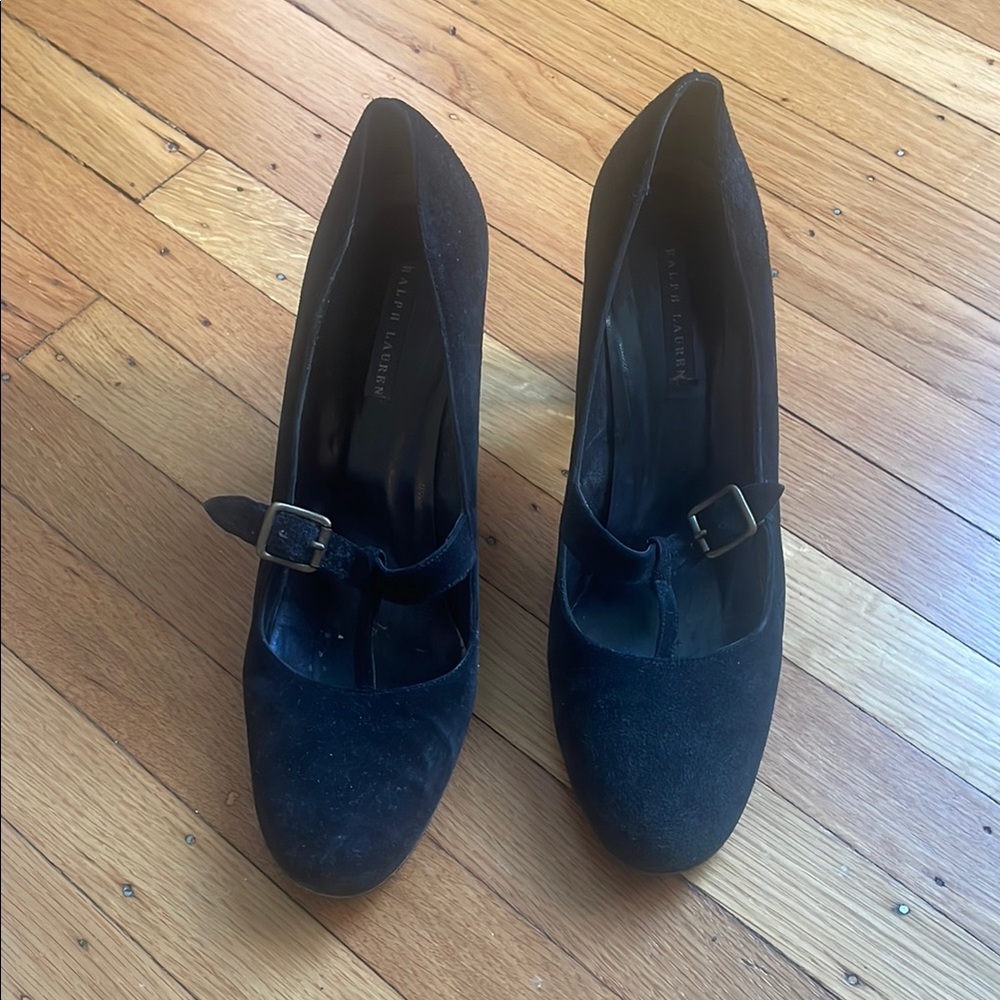 Ralph Lauren Black Suede Heels with Buckle